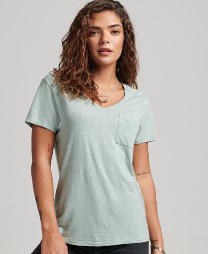 Women's T-Shirt aus Strukturiertem Jersey mit V-Ausschnitt und Tasche - Größe: 42 - Superdry - Modalova