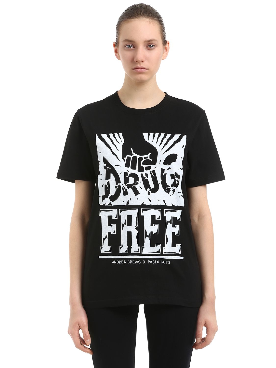 T-shirt Aus Jersey "pablo Cots Drug Free" - ANDREA CREWS - Modalova