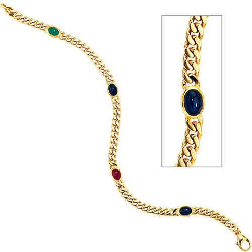 Armband 585 Gold Gelbgold massiv 19 cm Safir Rubin Smaragd Cabochon Goldarmband - SIGO - Modalova