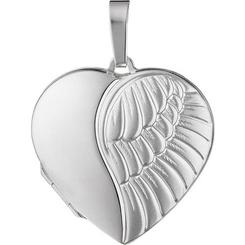 Medaillon Herz Flügel Engelsflügel 925 Silber matt Foto Anhänger zum Öffnen - SIGO - Modalova